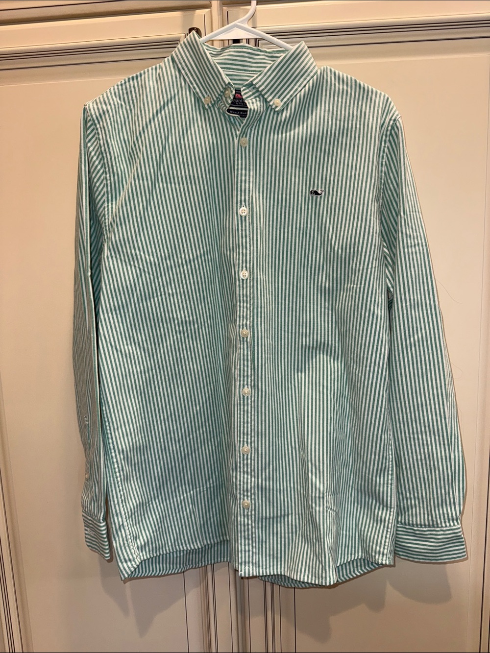 Vineyard Vines Whale Shirt Boys Extra Large green Stripe Oxford Long Sleeve